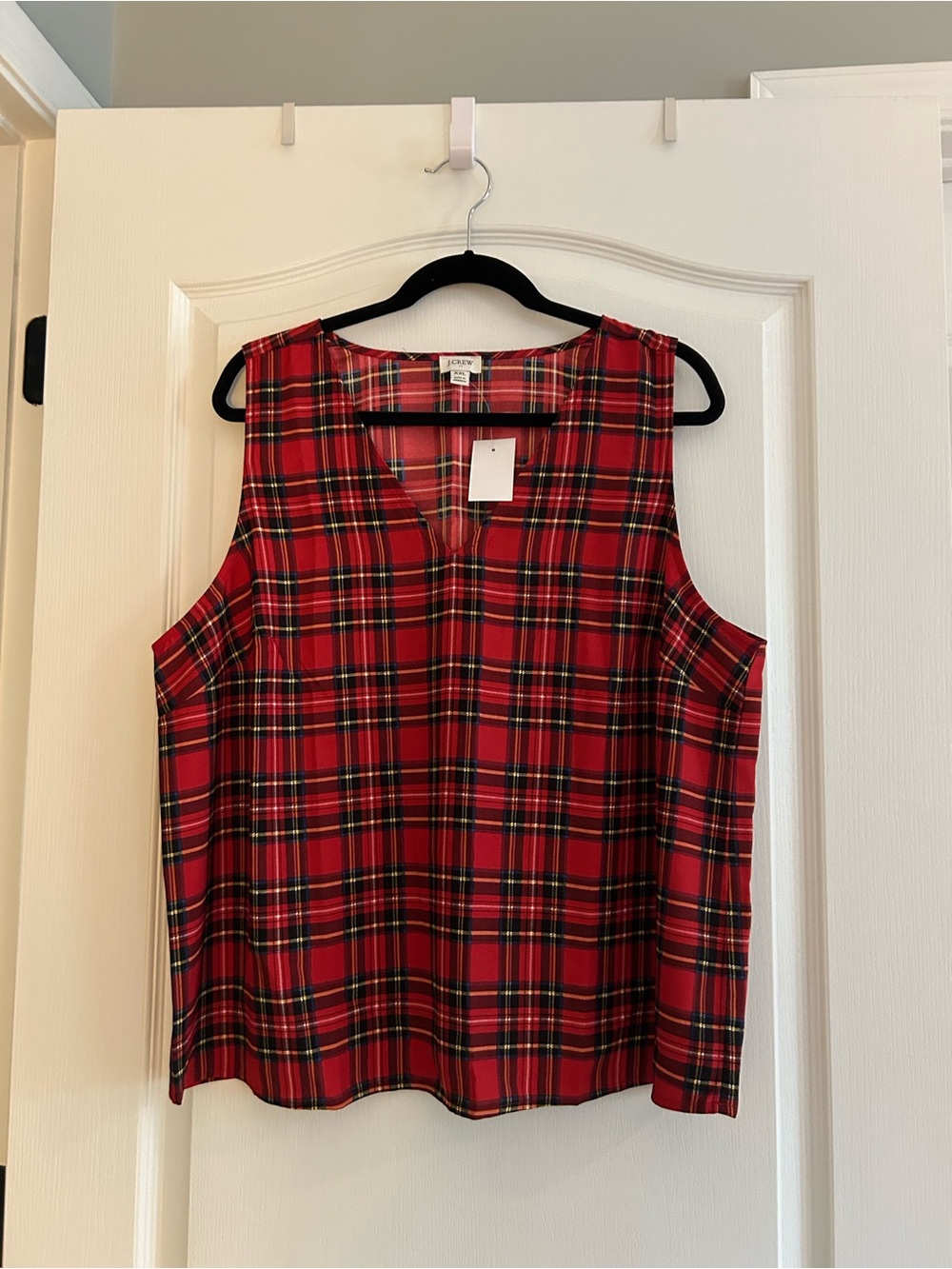 NWT J. Crew Red Holiday Plaid Sleeveless V-Neck Top Blouse XXL